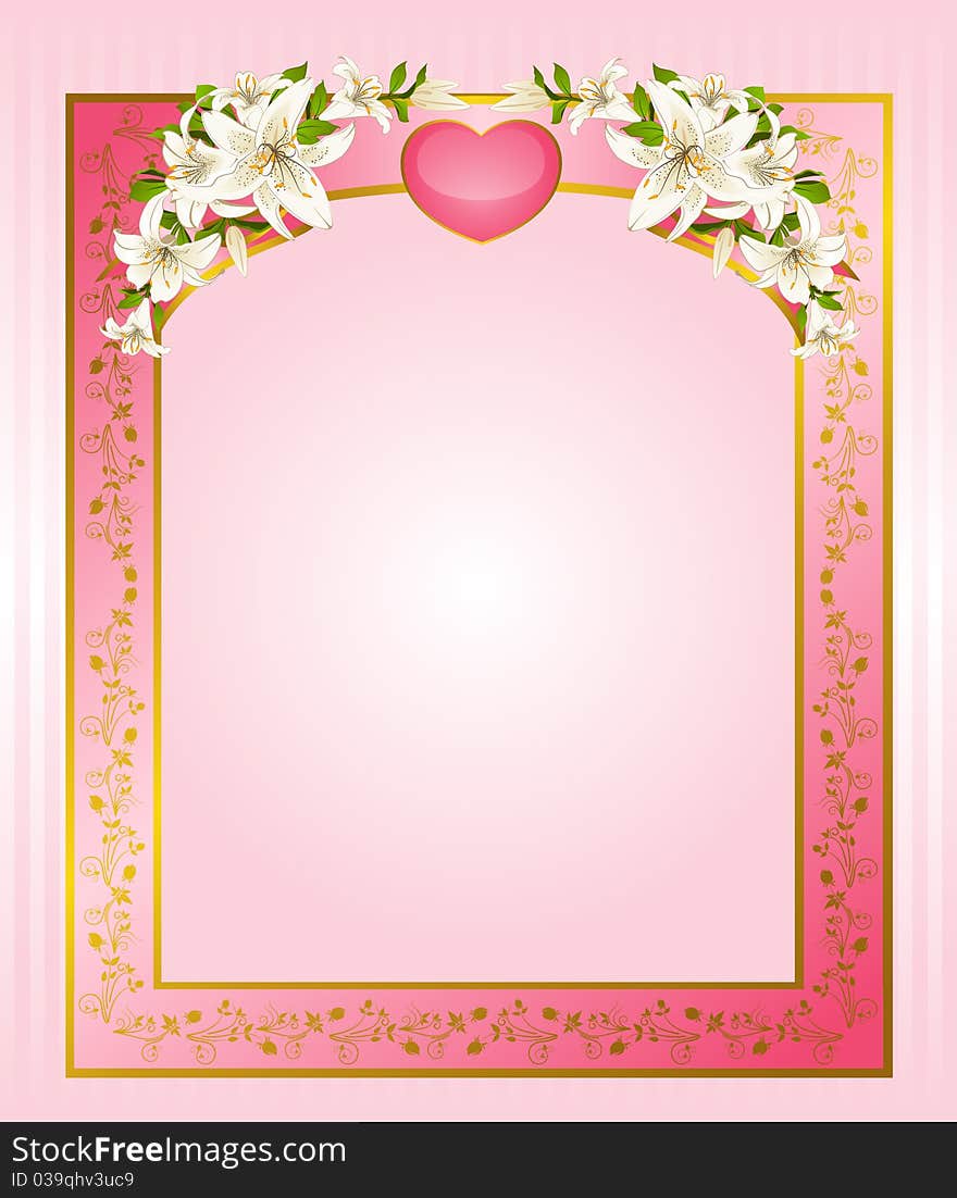 Invitation with heart and flowers