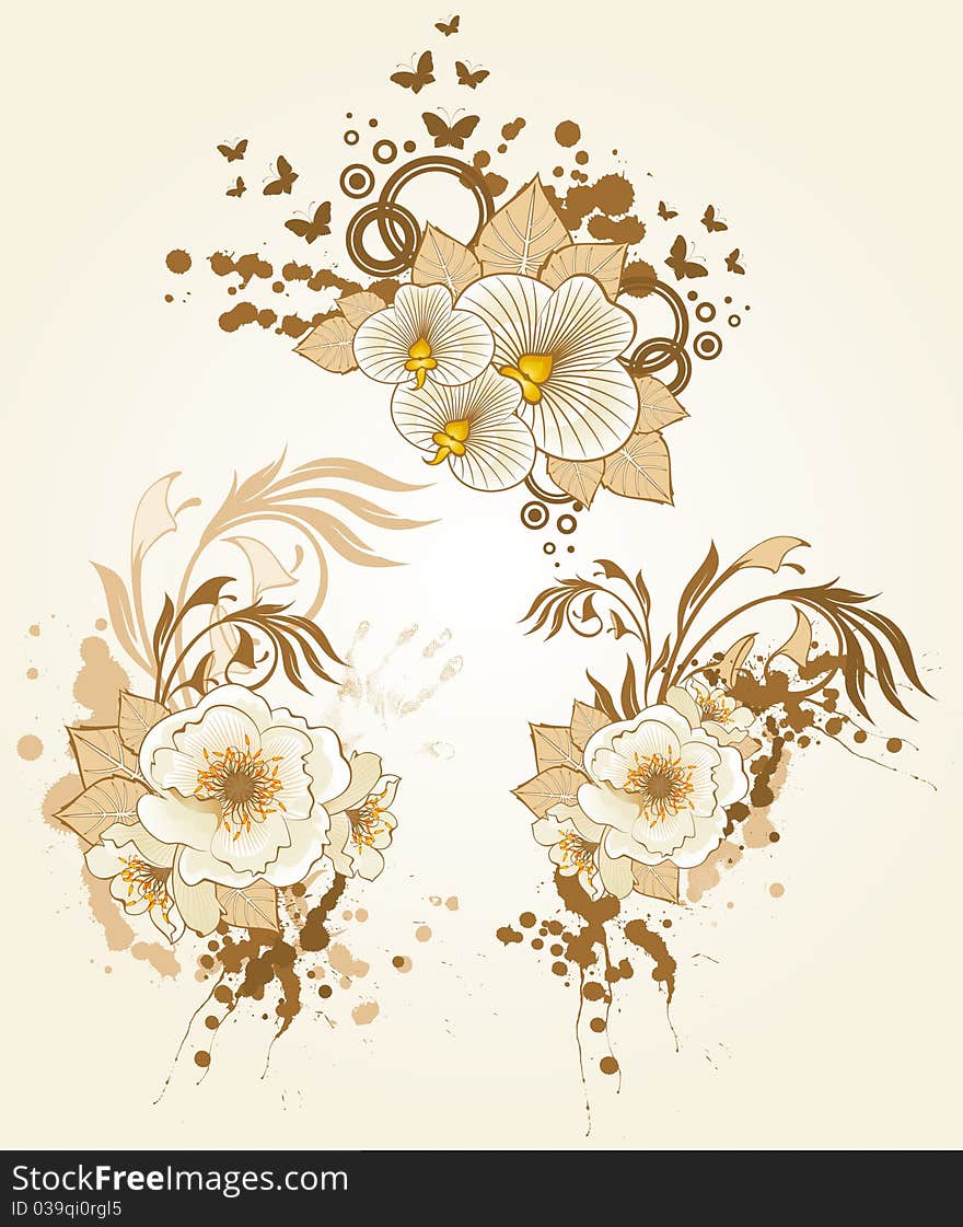 Abstract background with beautiful flowers and blots