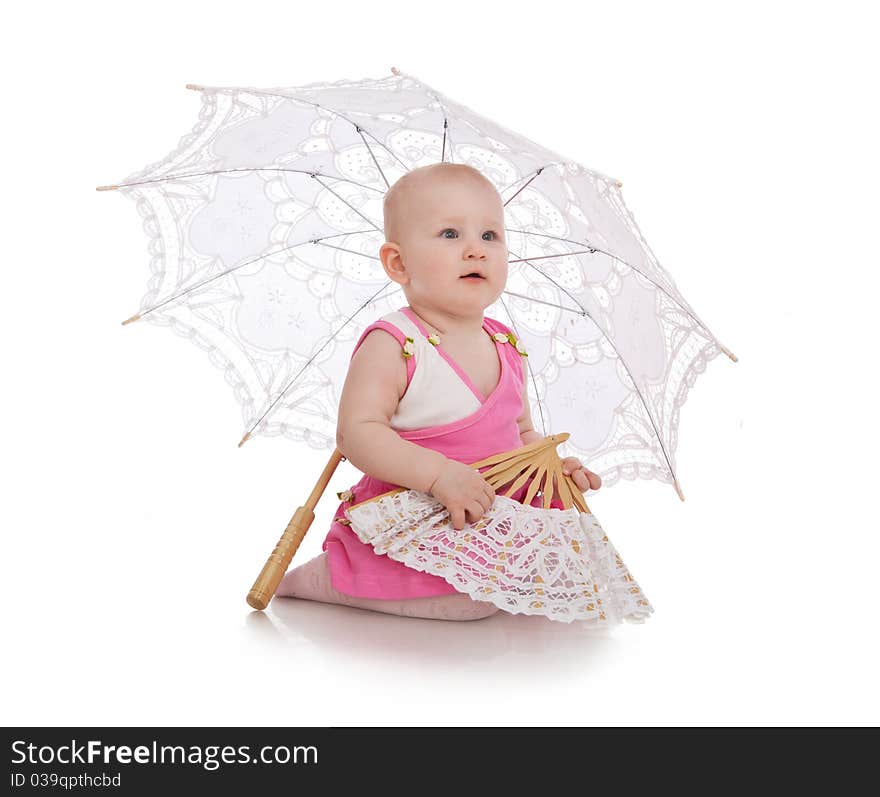 Child with umbrella and fan