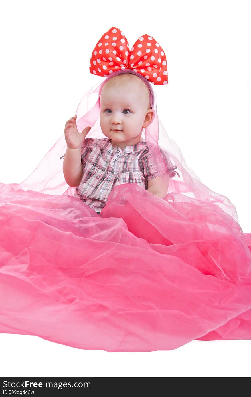 Portrait of the child with a bow in studio isolated on a white background. Portrait of the child with a bow in studio isolated on a white background