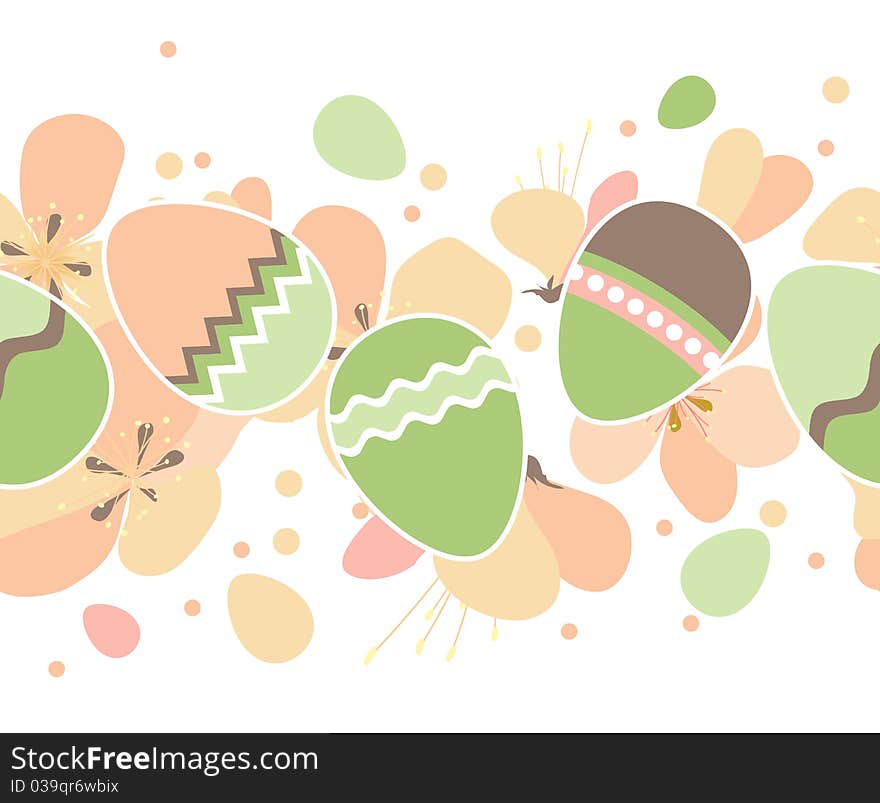 Seamless horizontal spring pattern with easter eggs. Seamless horizontal spring pattern with easter eggs