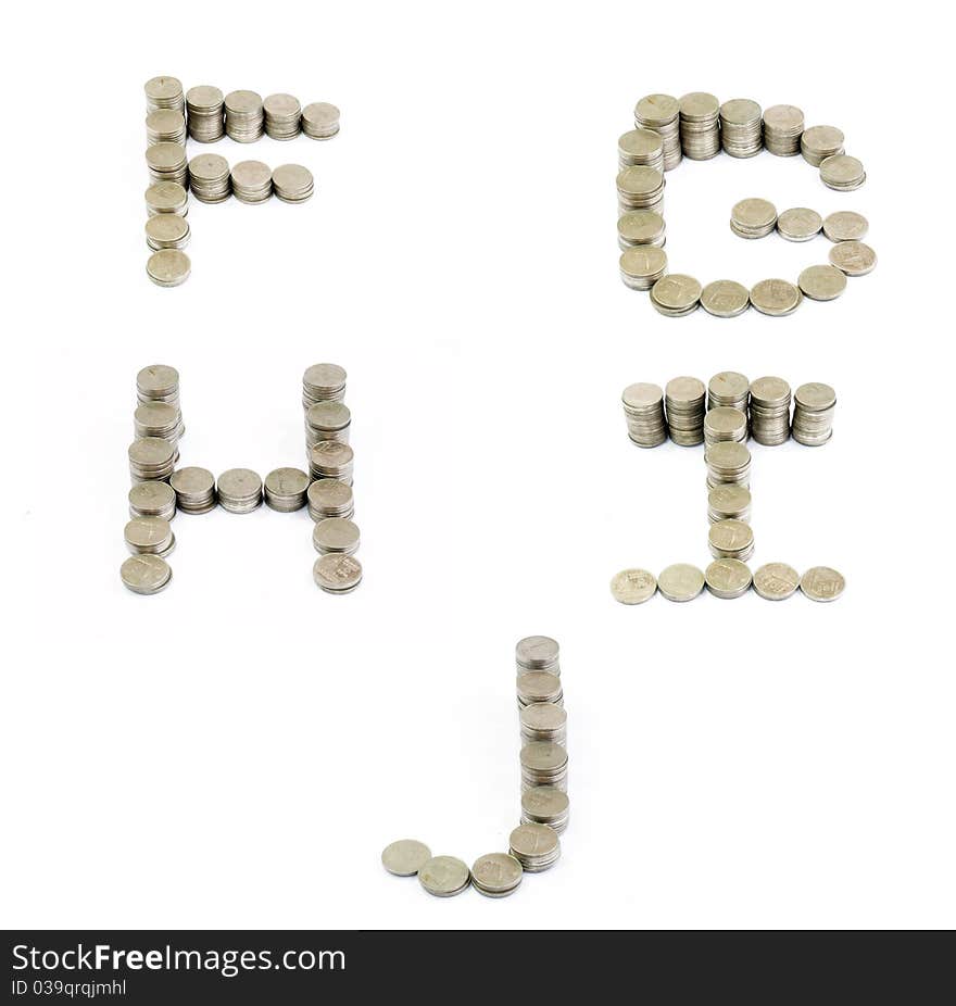 Coins font; F,G,H,I,J