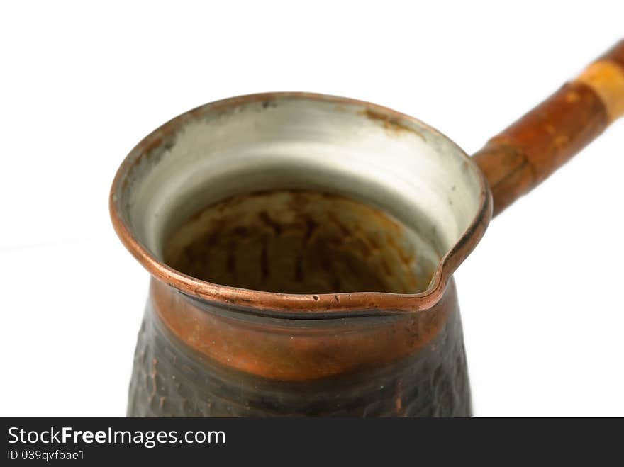 Vintage coffee pot closeup on white