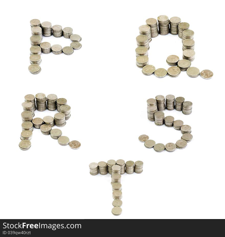 Coins font; P,Q,R,S,T isolate on white background.