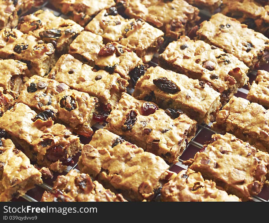 Homemade fruity chewy bar cut