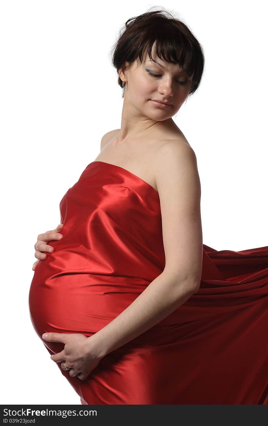 Pregnant woman in red tissue