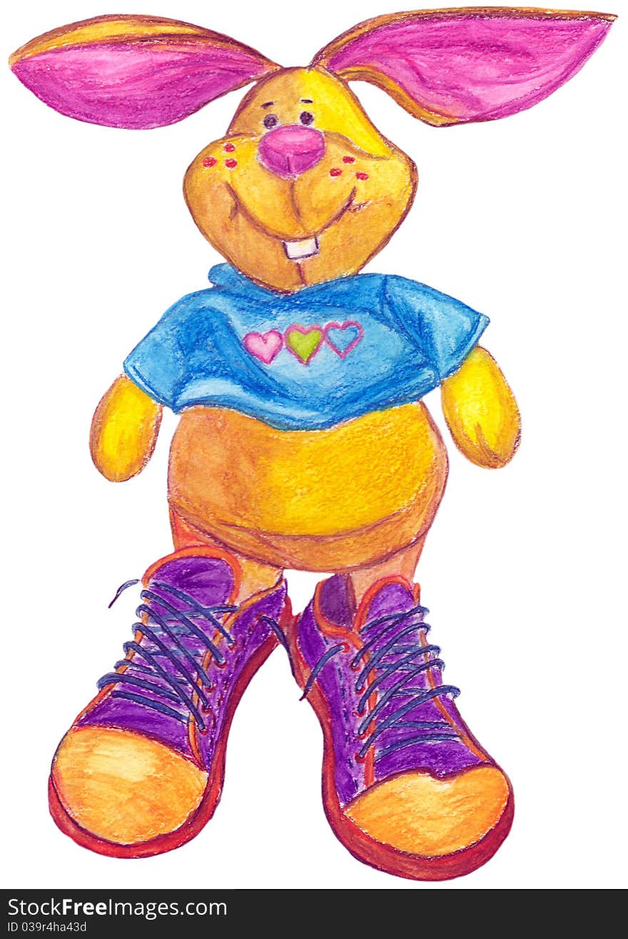 Funny toy bunny in sneakers