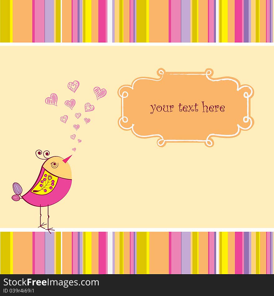 Retro stylized  greeting card - bird in frame. Retro stylized  greeting card - bird in frame