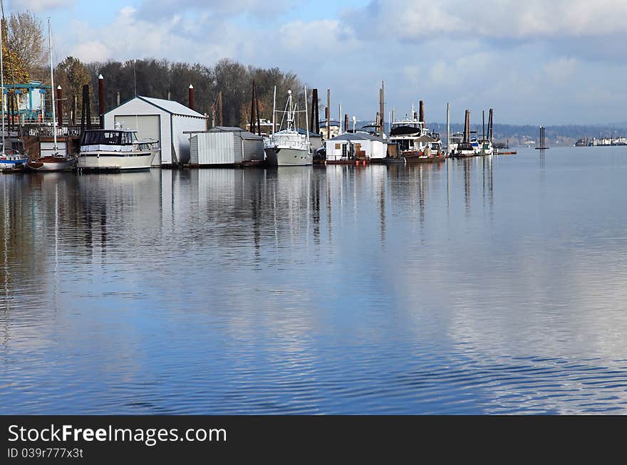 A quite winter scene in a marina environment, Portland OR. A quite winter scene in a marina environment, Portland OR.