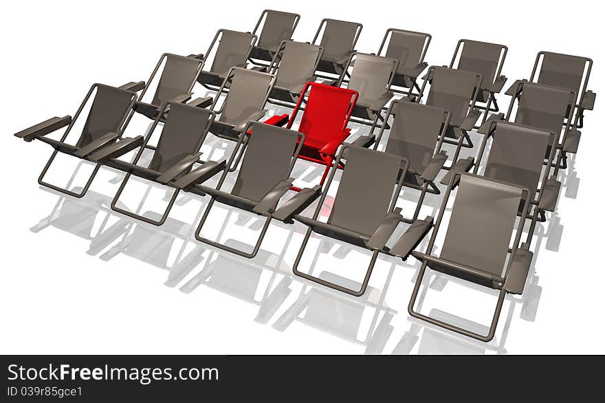 Illustration of seats with one of red color. Illustration of seats with one of red color