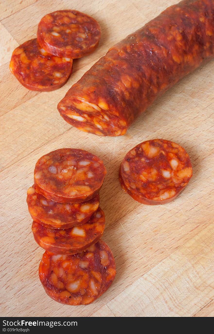 Chorizo, slicing sausage