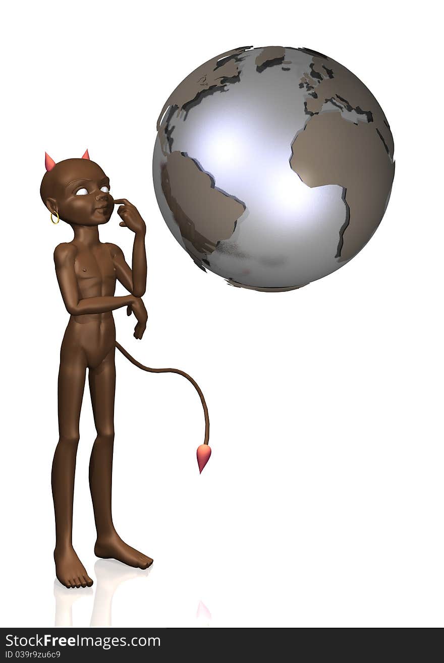 Devil's illustration and terraqueous globe. Devil's illustration and terraqueous globe