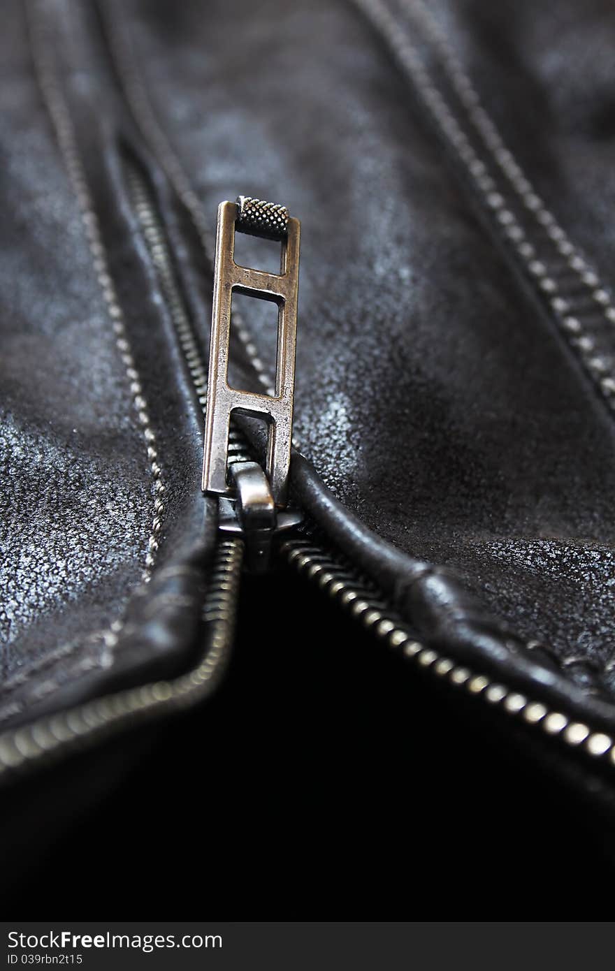 Close UP leather jacket ZIp. Close UP leather jacket ZIp