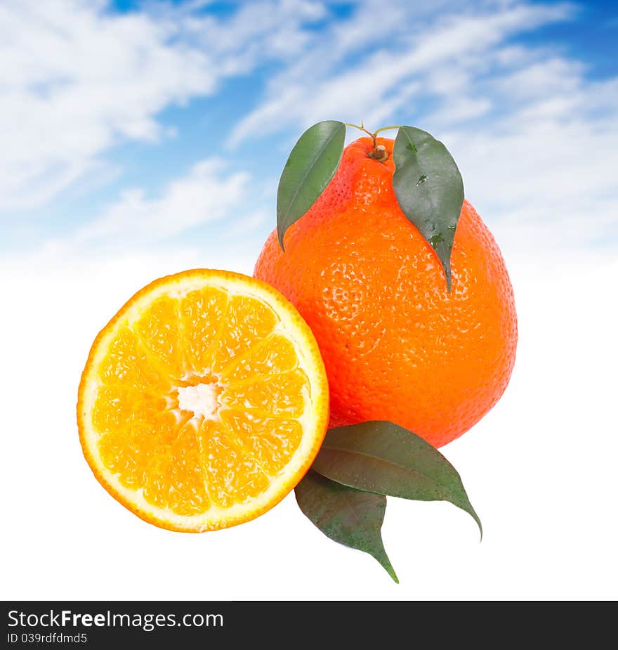 Fresh orange on sky background. Fresh orange on sky background.