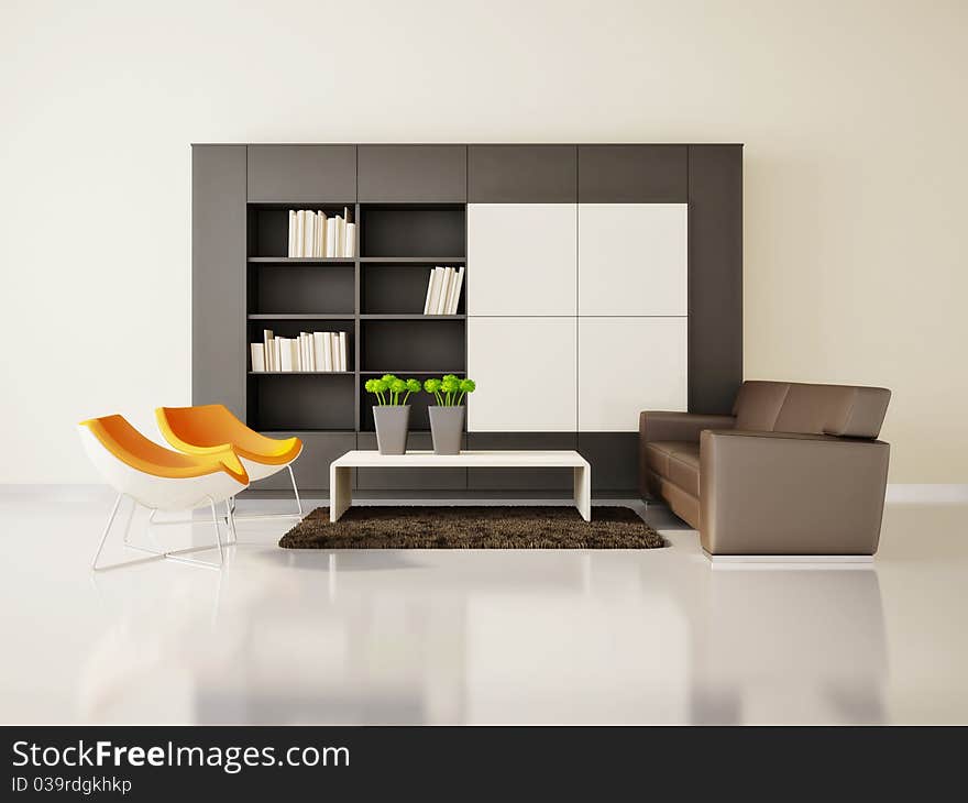 Modern interior room with nice furniture inside