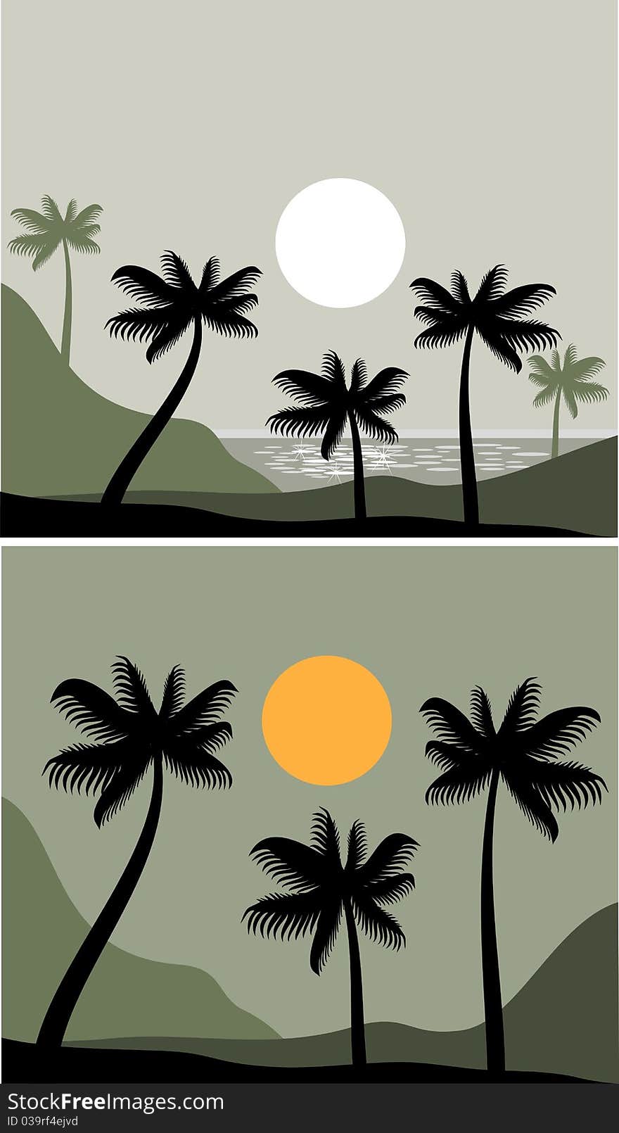 Landscape with sunset on a palm beach. Landscape with sunset on a palm beach