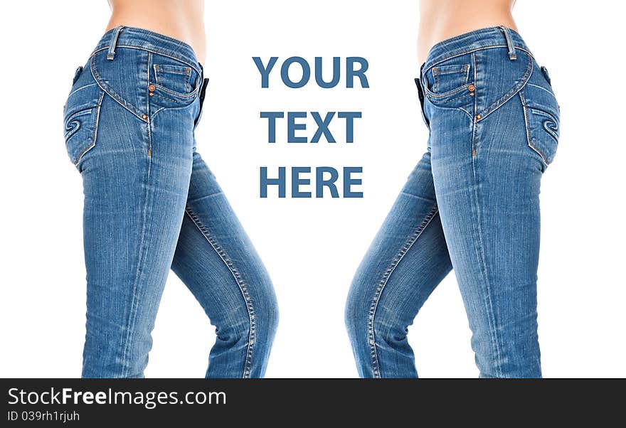 Female legs in a blue jeans