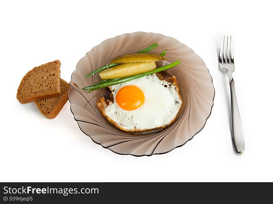 Breakfast Fried Eggs On A Glass Plate