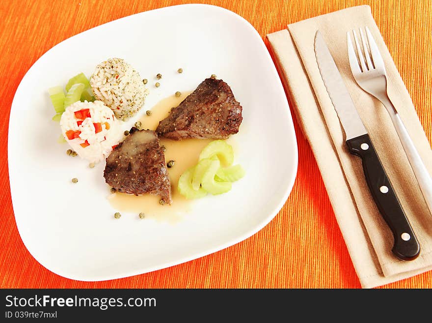 Beef steak with rice