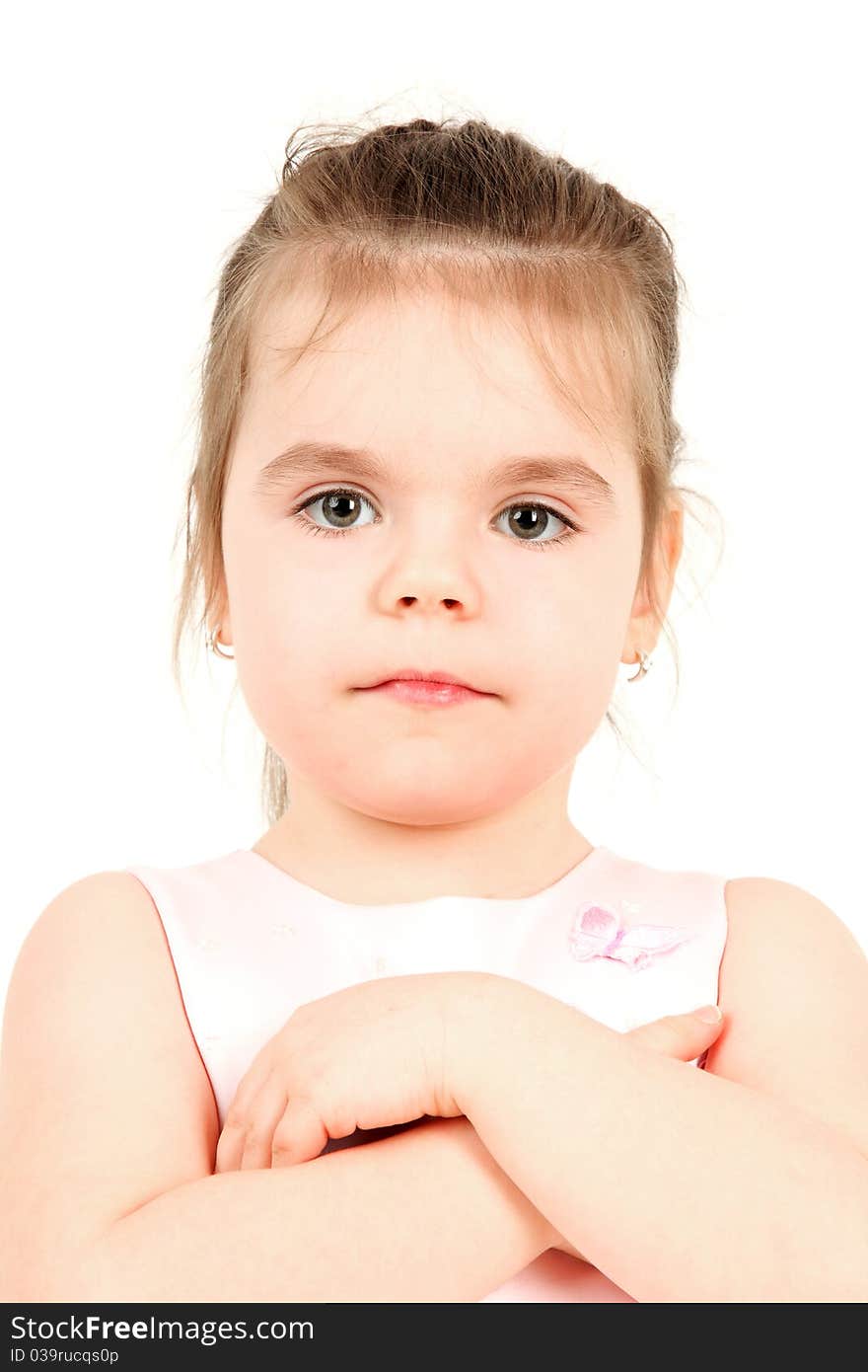 Portrait of young girl in pink princess dress, studio shot. Portrait of young girl in pink princess dress, studio shot