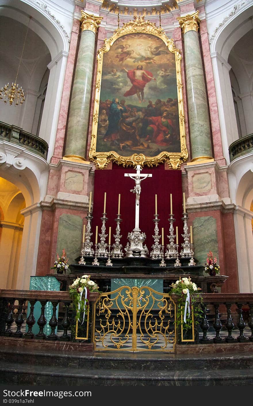 The high altar of the high baroque Katholische Hofkirche ('Catholic Church of the Royal Court of Saxony'), Dresden. The high altar of the high baroque Katholische Hofkirche ('Catholic Church of the Royal Court of Saxony'), Dresden