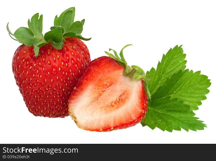 Strawberries with leaves isolated