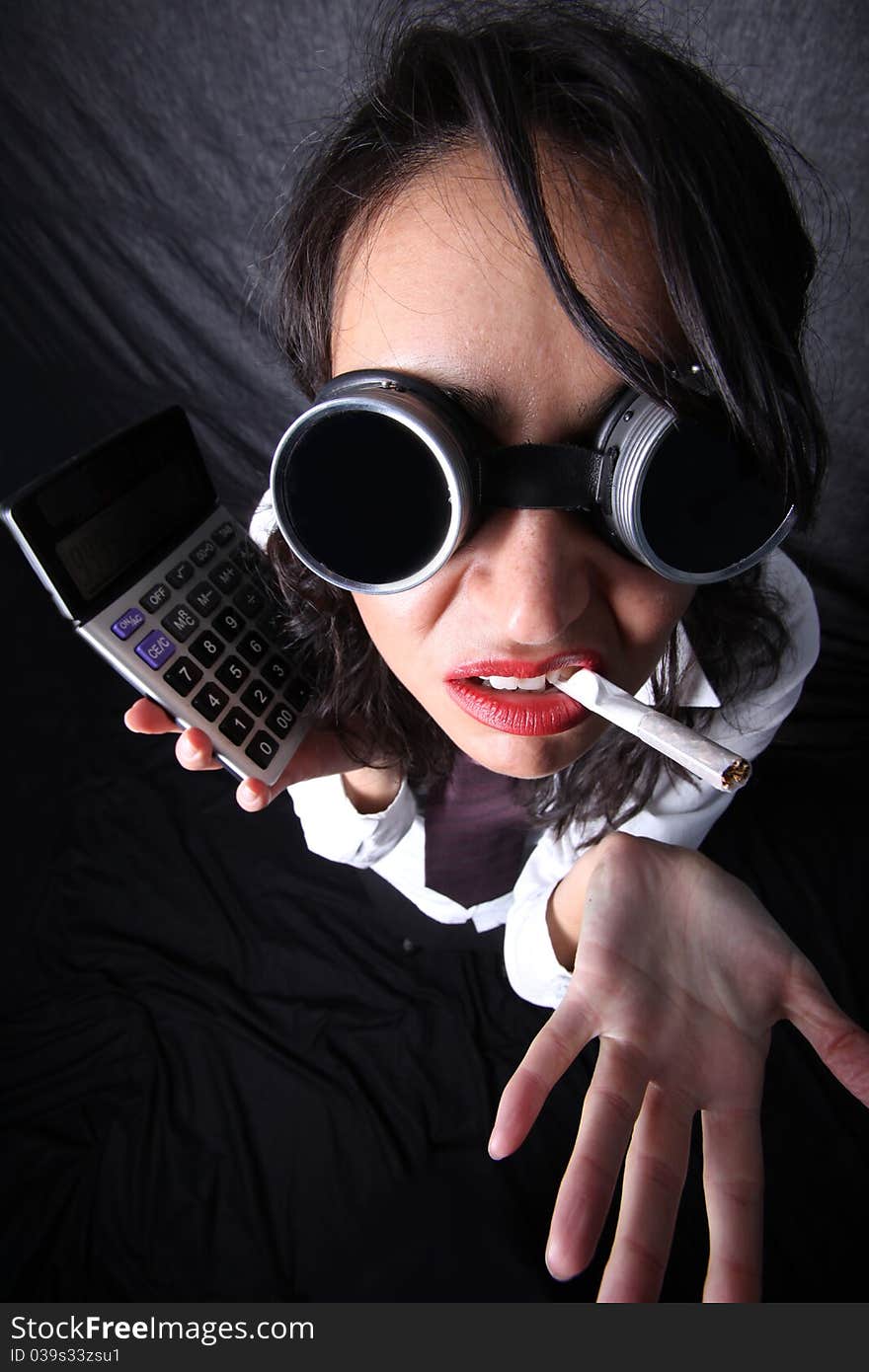 Woman with calculator in glasses