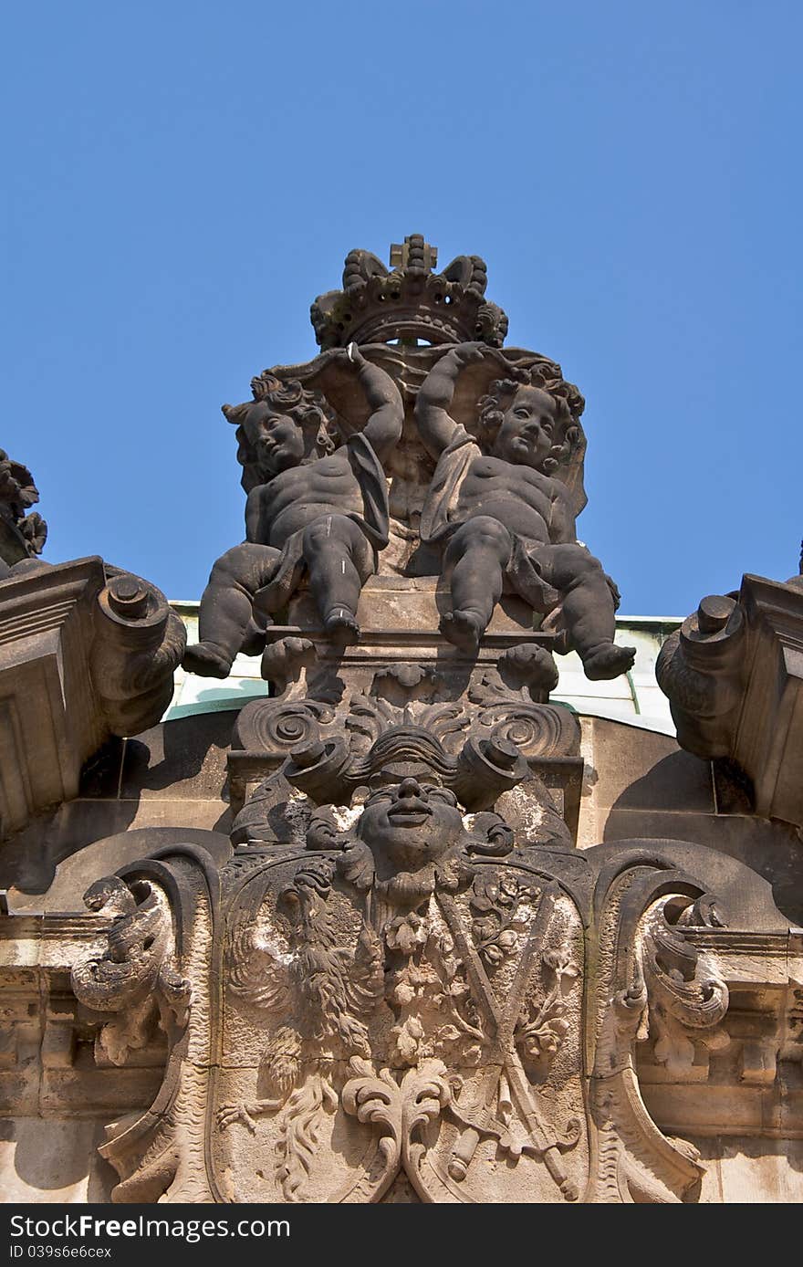 Angels underneath a crown, Nymphenbad, Zwinger Palace, Dresden