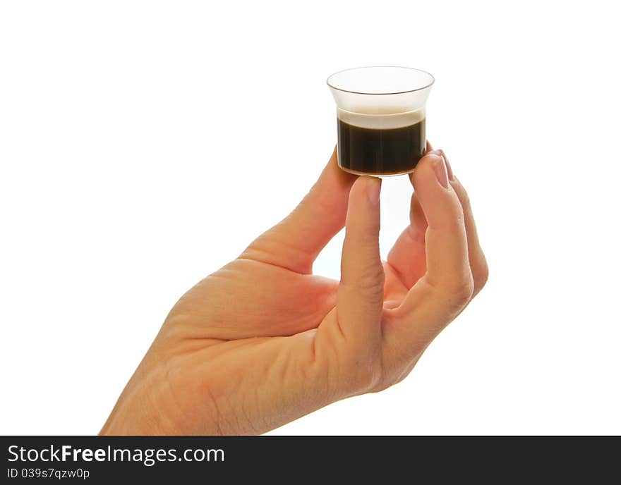 Hand holding a measure cup on white background. medical generic remedy or abstract image for trust, danger, help, unknown, solution, swallow somebody story. Hand holding a measure cup on white background. medical generic remedy or abstract image for trust, danger, help, unknown, solution, swallow somebody story