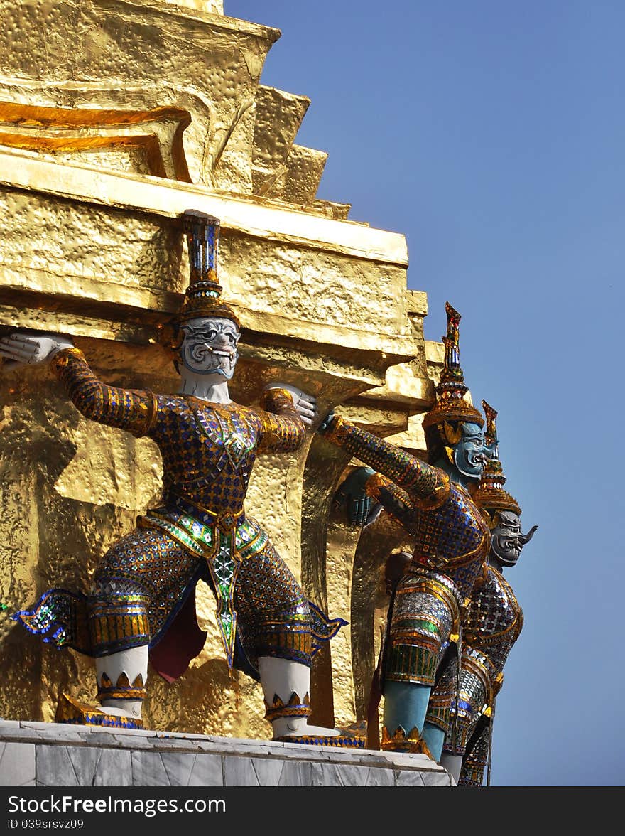 Demons carrying Pagoda.Bangkok,thailand