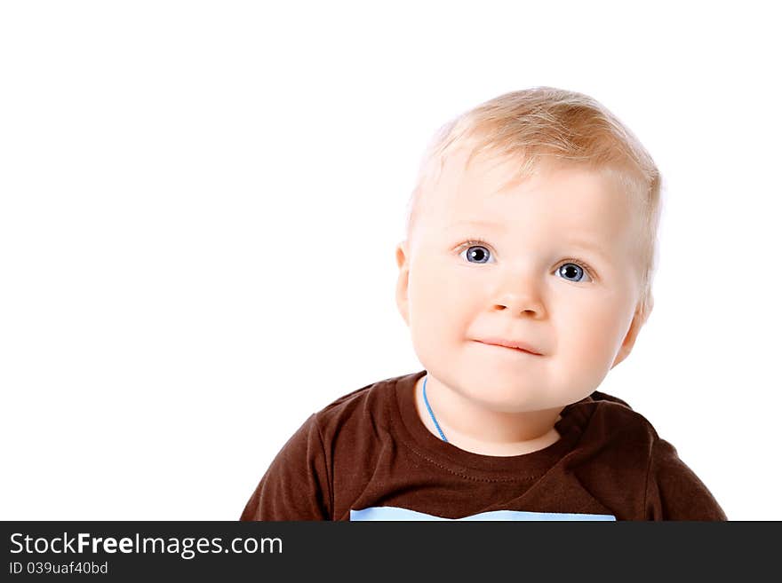 Beautiful little boy. Shot in a studio. Isolated over white background. Beautiful little boy. Shot in a studio. Isolated over white background.