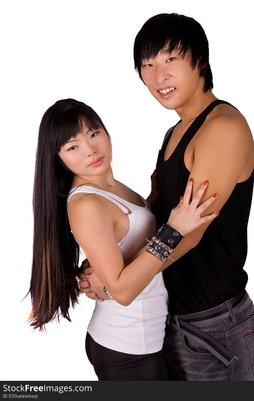 Beautiful asian loving couple in a studio.