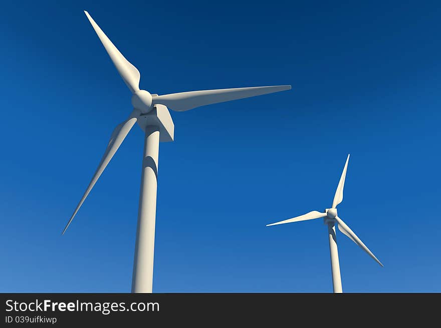 Wind Turbines On Blue Sky