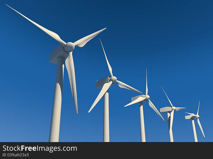 Wind turbines on blue sky