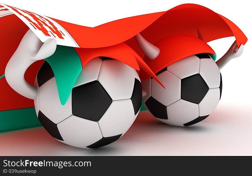 Two soccer balls hold Belarus flag