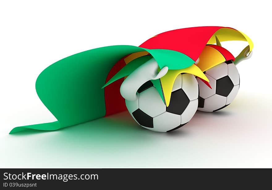 3D cartoon Soccer Ball characters with a Cameroon flag. 3D cartoon Soccer Ball characters with a Cameroon flag.