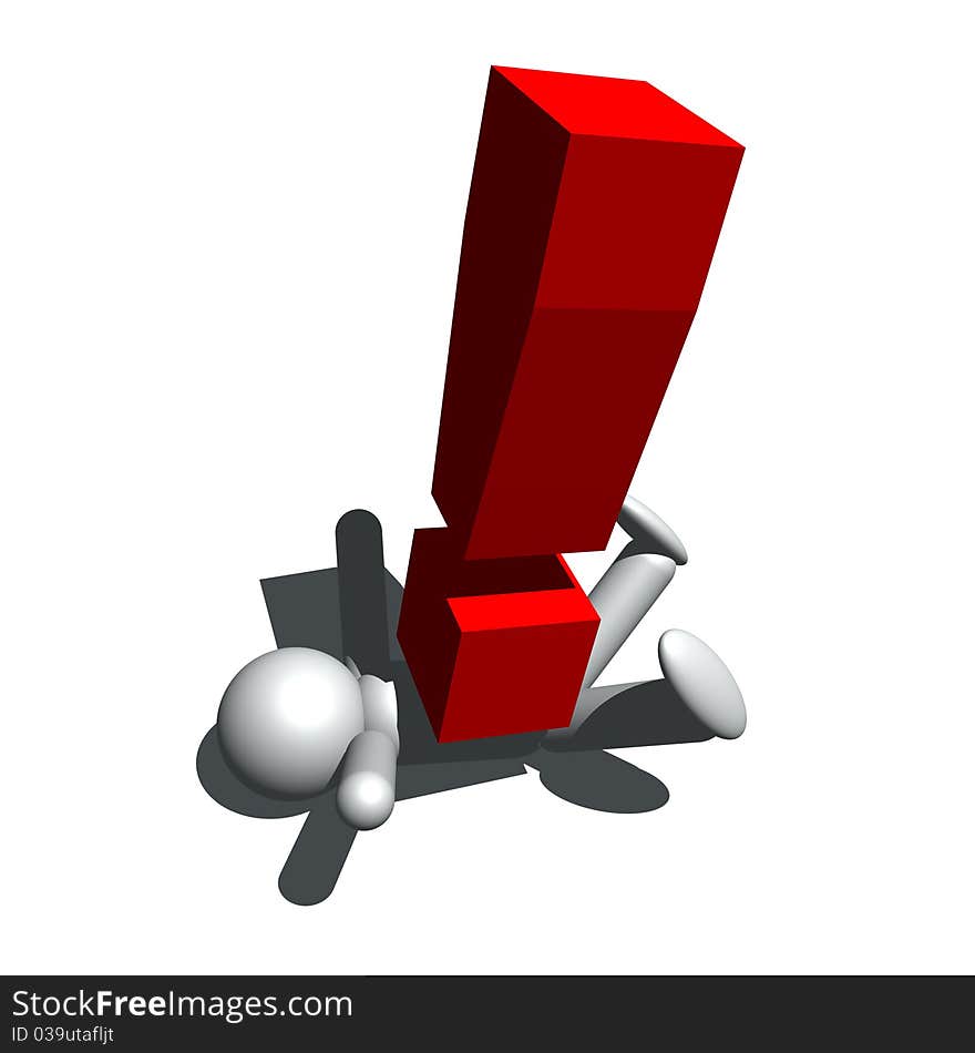 3d illustration of man and exclamation mark. 3d illustration of man and exclamation mark