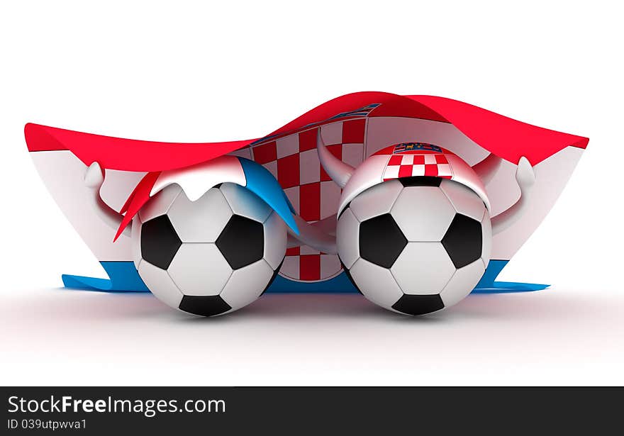 3D cartoon Soccer Ball characters with a Croatia flag. 3D cartoon Soccer Ball characters with a Croatia flag.