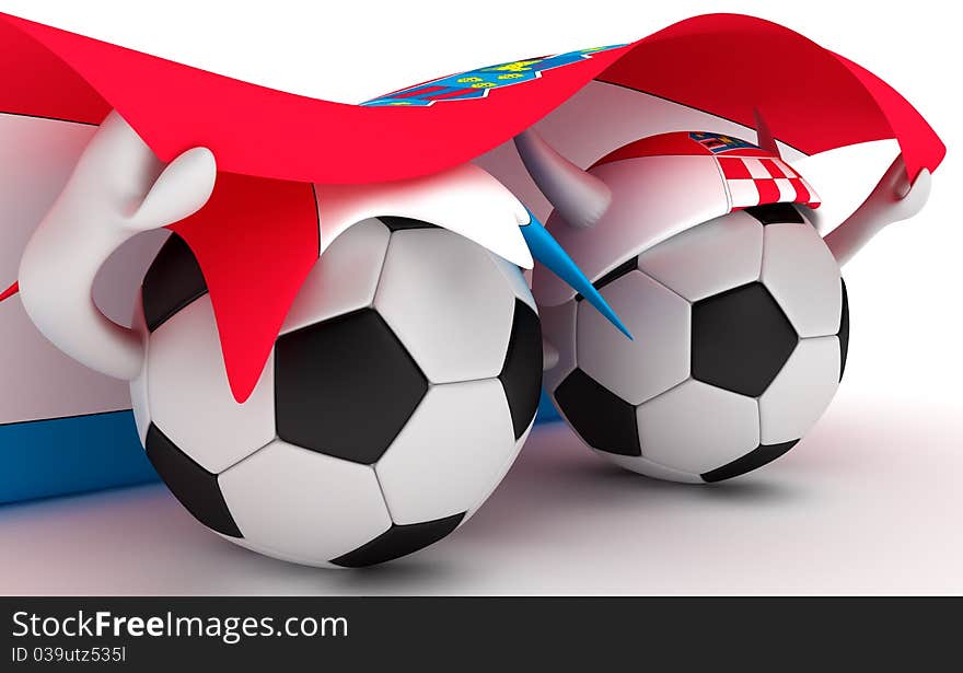 3D cartoon Soccer Ball characters with a Croatia flag. 3D cartoon Soccer Ball characters with a Croatia flag.