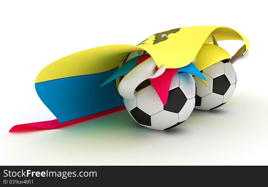 Two soccer balls hold Ecuador flag