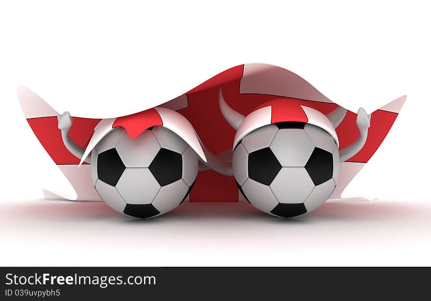 Two soccer balls hold England flag