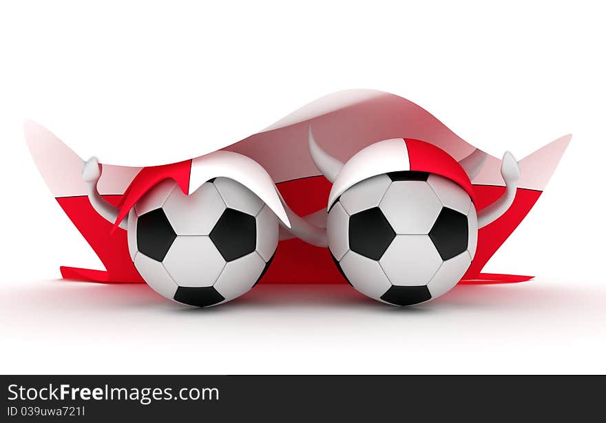 Two soccer balls hold Poland flag