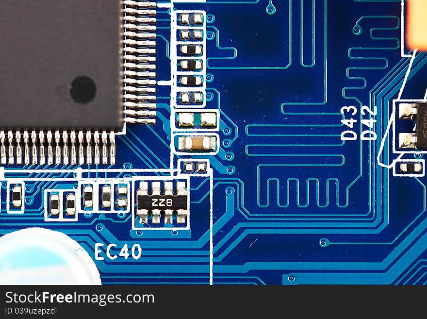 Close up of computer circuit board in black. Close up of computer circuit board in black