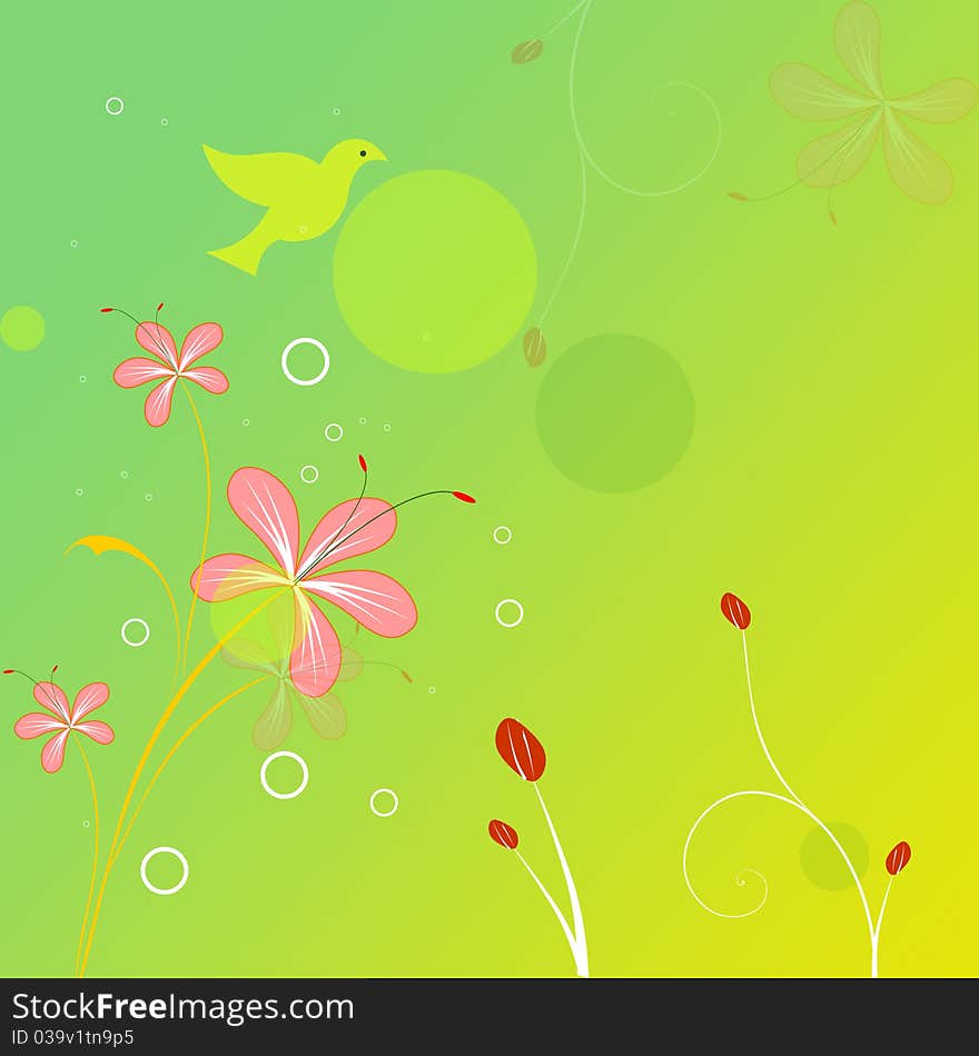 Floral abstract background with bubbles