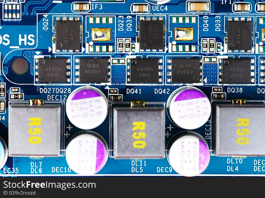 Close up of computer circuit board in black. Close up of computer circuit board in black