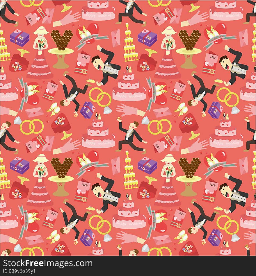 Seamless wedding pattern, drawing