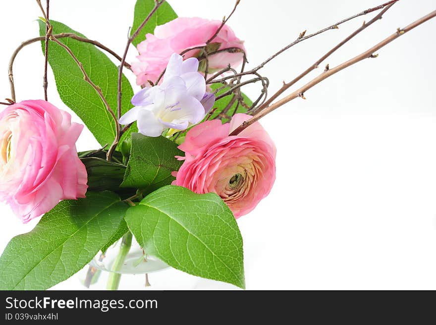 Bouquet of ranunculus with spring branches