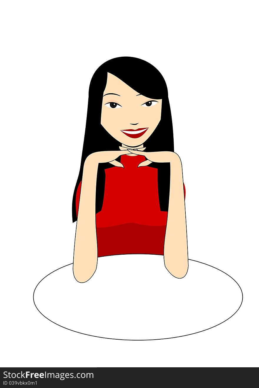 Meeting with asian girl in red. Vector illustration