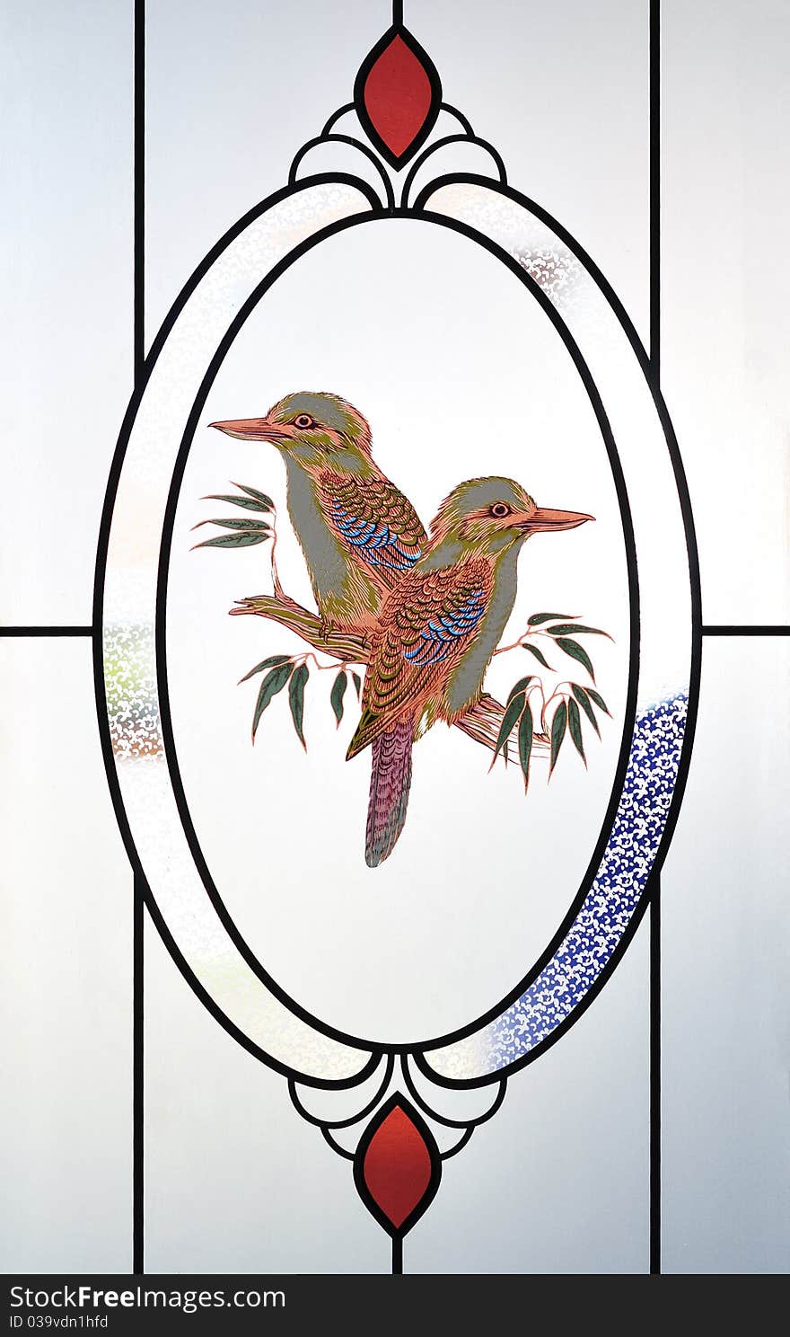 Frosted glass with beautiful bird texture.