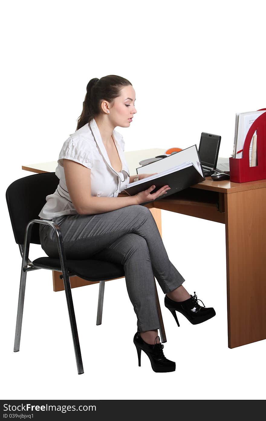 Businesswoman work on her workspace. Businesswoman work on her workspace